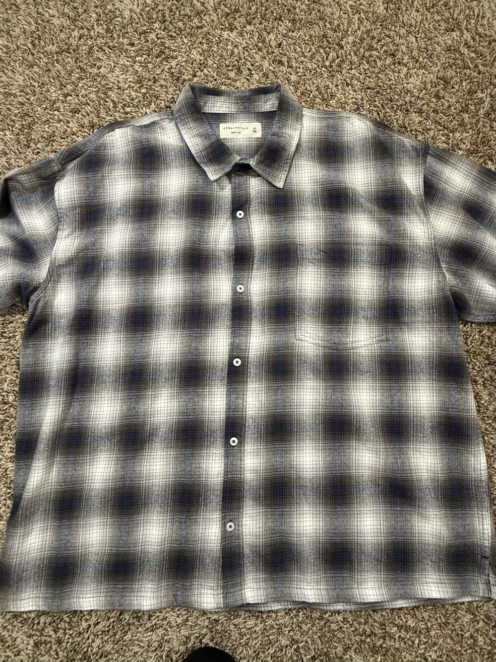 Aeropostale Men's Black and White Plaid Button-Down Shirt